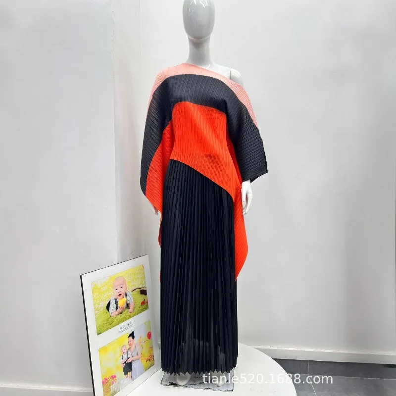 الشرق الأوسط جديد مياكي فستان مطوي المرأة مزاجه غير النظامية راجلان كم علوي أنيق Colorblocking تمتد نصف تنورة مجموعة #5