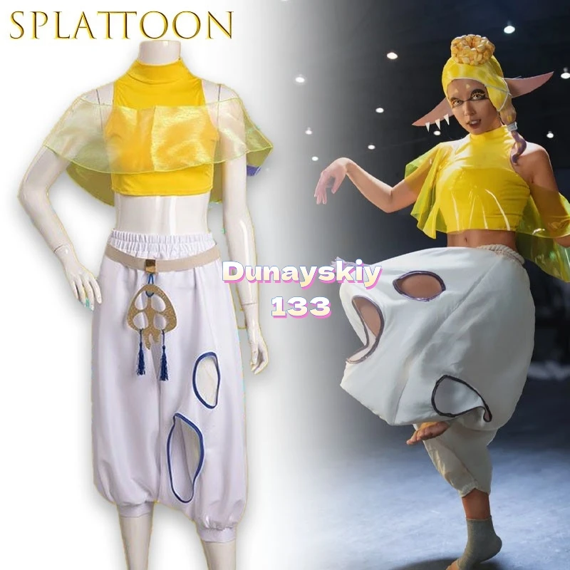 

Желтый Splatoon глубокий вырез косплей костюм японский стиль Frye Shiver Big Man Хэллоуин вечерние аниме наряд для ролевых игр