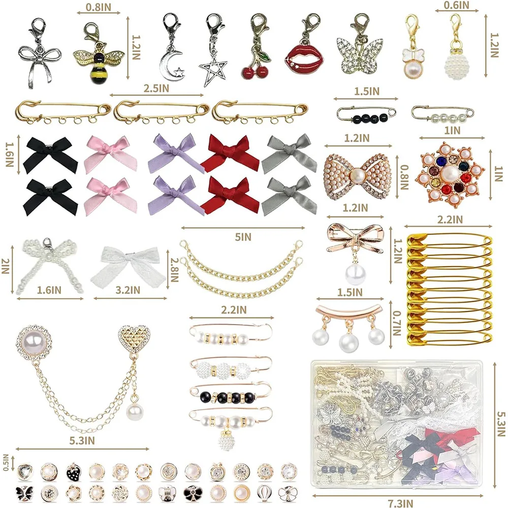 80 Pcs Shoe&Junk Socks Charms Kit,Pearl Rhinestone Gold Bling Brooch Pins, DIY for Decorand Personalizing Socks Hat Bag Clothes