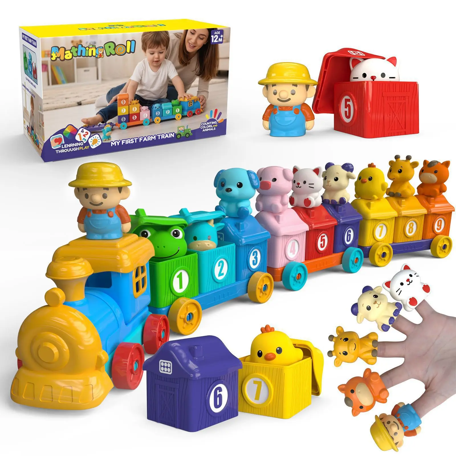 Set Treno Conta Animali per Bambini, Gioco Interattivo di Ordinamento con Personaggi Contadino e Animali Carini, Giocattolo Educativo Montessori per Bambini