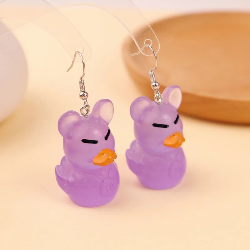 1pair Funny Cartoon Glow-in-the-dark Creative Cute Three-dimensional Duck Earrings Girl Heart Hook Earrings Jewelry