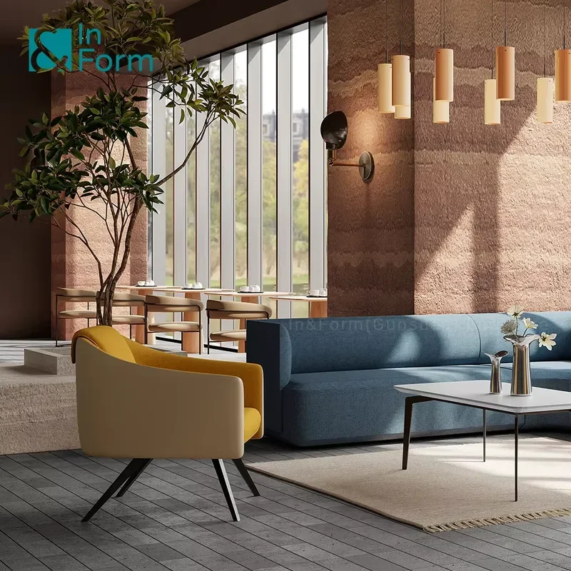 Modern Lounge Sofa Chair with Wooden Metal Legs Armrest for Office Common Area VIP Visitor Waiting Room Furniture Design