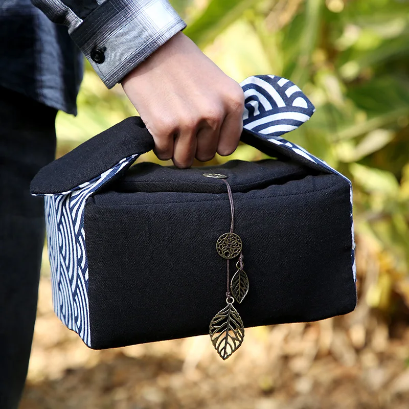 Cotton and Linen Travel Bags, Portable Teaware Organizer, Outdoor Handbag, Cup Protective Storage Bag