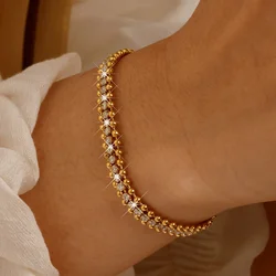 ZMZY Iced Out Tennis Armbanden Vrouwelijke Goud Kleur Rvs Zirconia Ketting voor Vrouwen Bruiloft Sieraden Cadeau