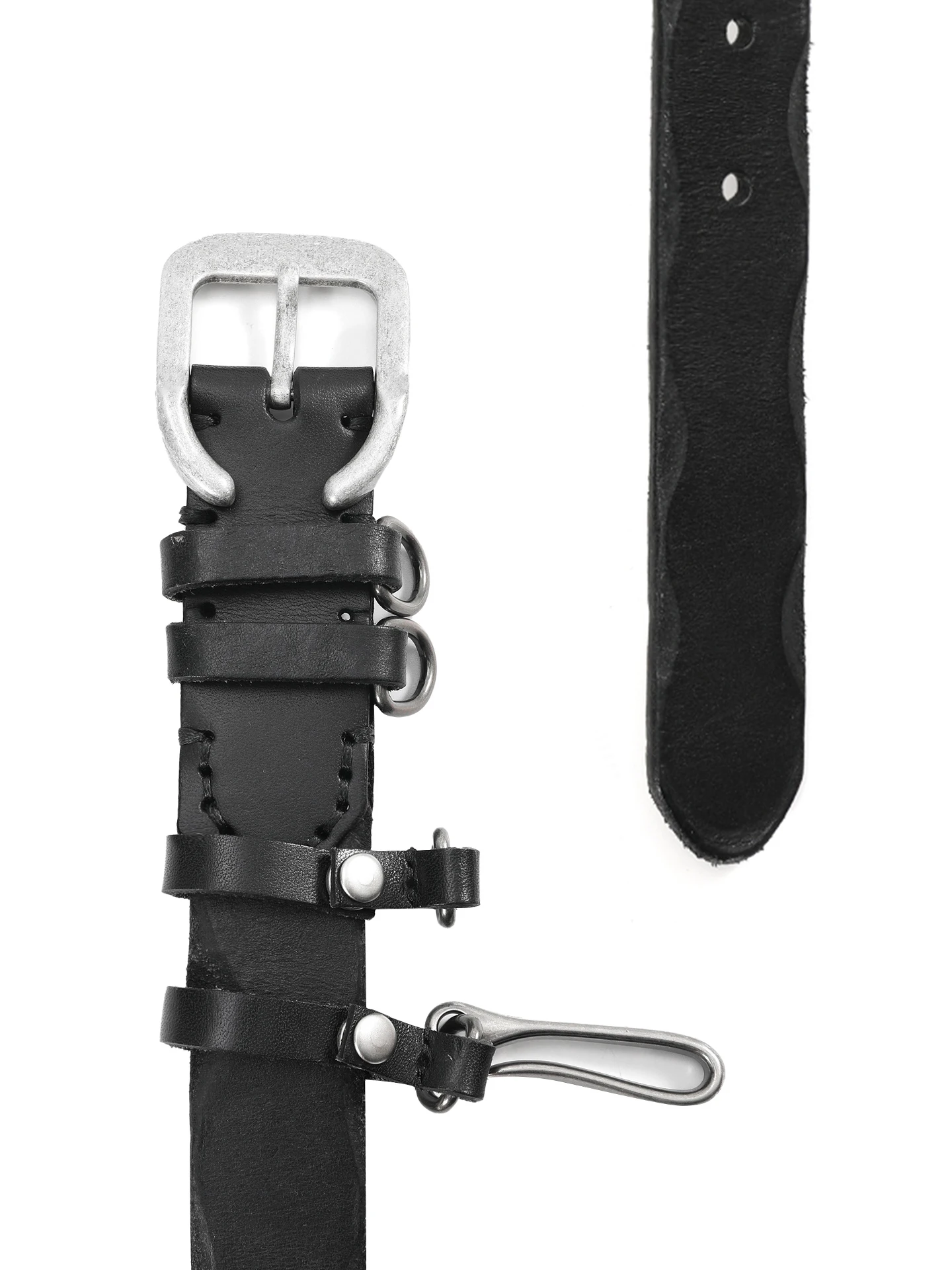 ceinture-en-cuir-de-vachette-indien-multi-anneaux-avec-fermoir-metallique-durable-finition-argent-vieilli-et-details-bleus-style-baton-de-boucher