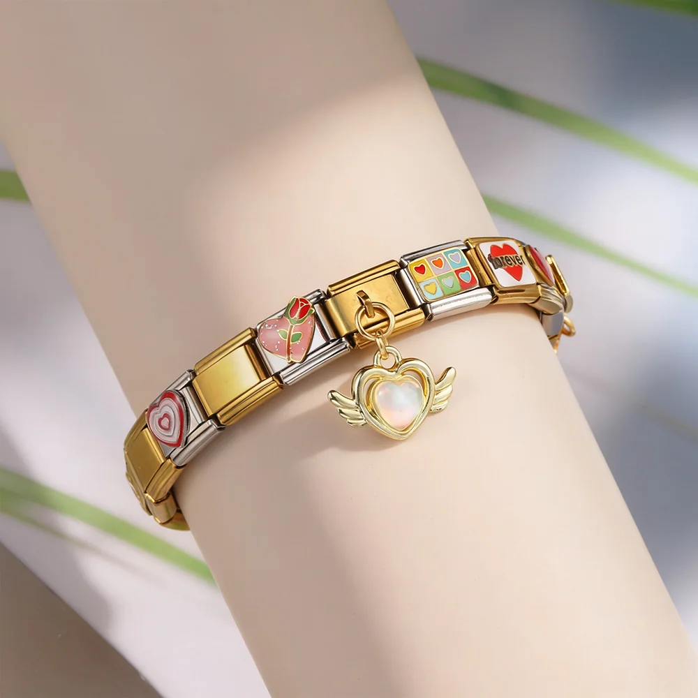 GEMOSA 9mm Italienisches Edelstahl-Armband Liebesblume Ewiges Herz Element Werkzeug-Kombinationsset DIY Charm-Schmuck 19-teiliges Set – Detail 3