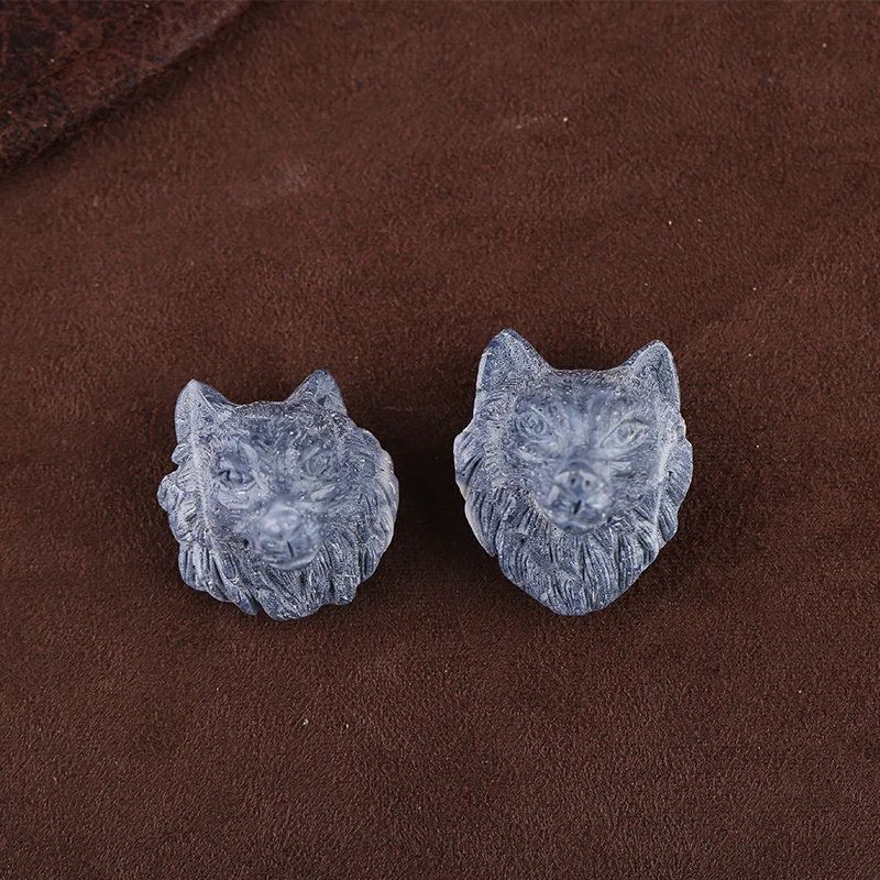 

Мужская бусина из синего коралла ручной работы, кулон в виде головы волка, натуральный камень ручной работы, изготовление модных ювелирных изделий, резной аксессуар