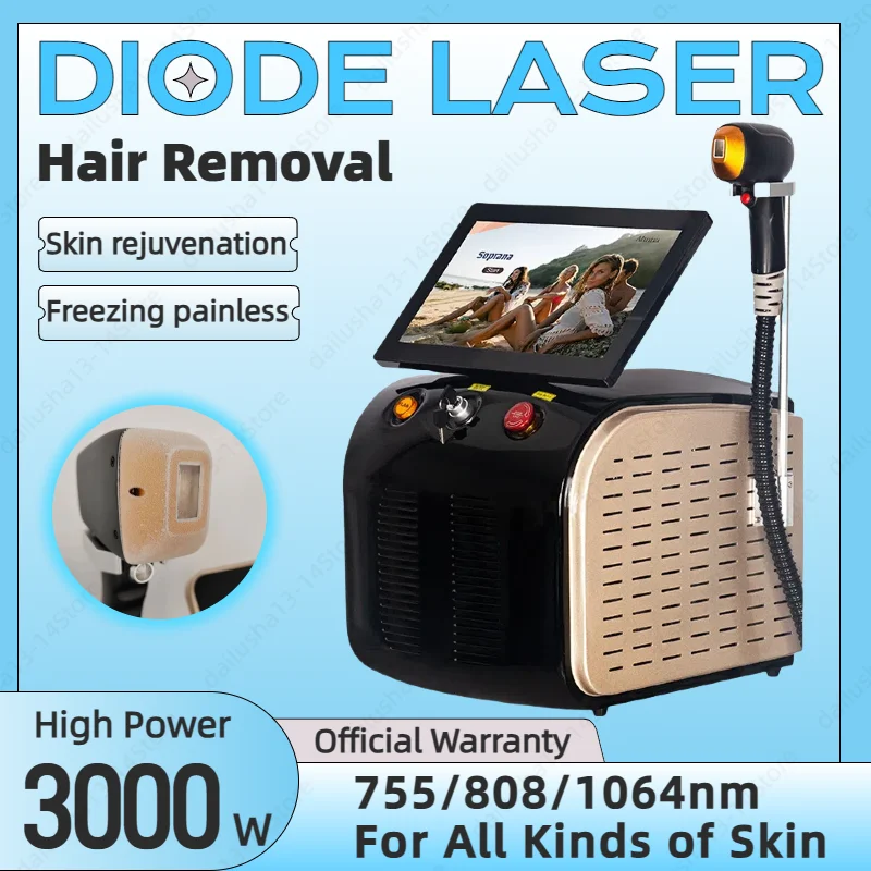 

Best New Diode Laser Hair Removal Machine 3 Wavelength 755nm 808nm 1064nm 3000W Painless Permanent Hair Removal