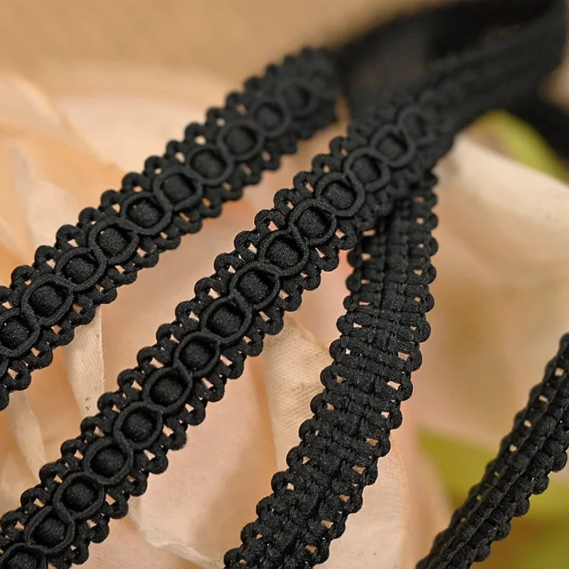 Knitted Braided Lace Trim Ribbon, High Quality, DIY Crafts, Sewing Accessories, Fabric, Black, White, Beige, 5Yards, 1cm Width