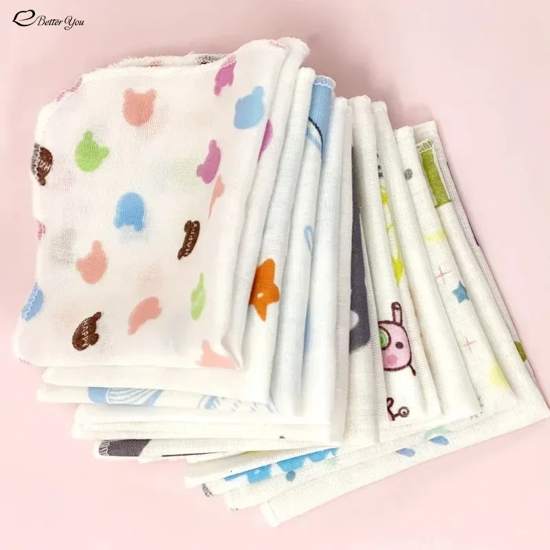 1pc 20*20cm Double Gauze Handkerchief Baby Bath Towel Newborn Cartoon Printed Gauze Square Breastfeeding Baby Saliva Towel