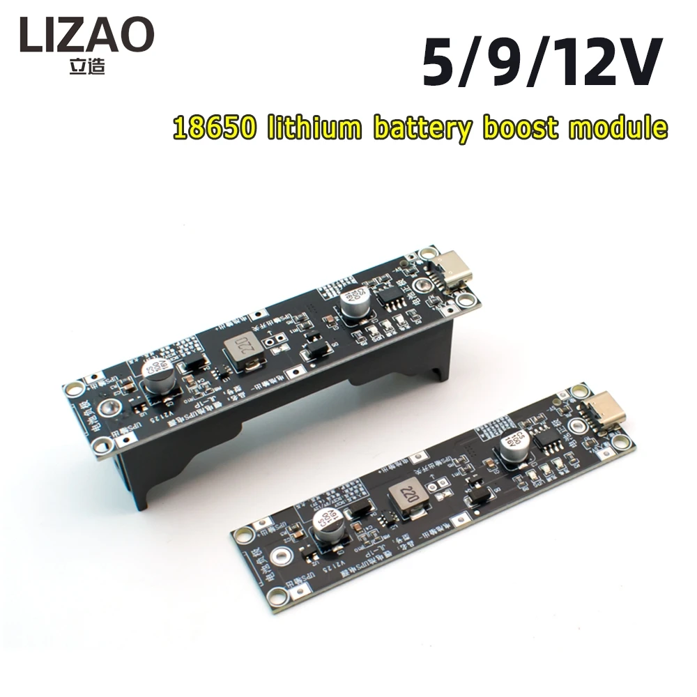 LIZAO 18650 Lithium Battery Boost Module, 5V/9V/12V UPS Side Charge & Discharge Power Board with Holder