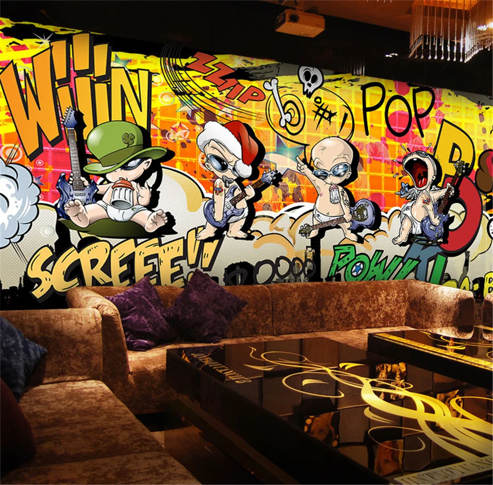 Custom papel de parede 3D Music dance studio gym wallpaper letter graffiti hip hop hip background 3D mural wall paper home decor