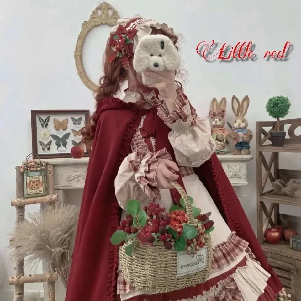 XL Lolita Skirt Op Vintage Little Red Riding Hood Cloak Long Sleeve Japanese Kawaii Lolita Gothic Dress Fairy Harajuku Y2k Dress