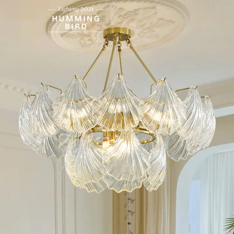 

French Garden Shell Glass Chandelier Light Luxury American Personality Atmosphere Living Room Dining Room Bedroom Lamps