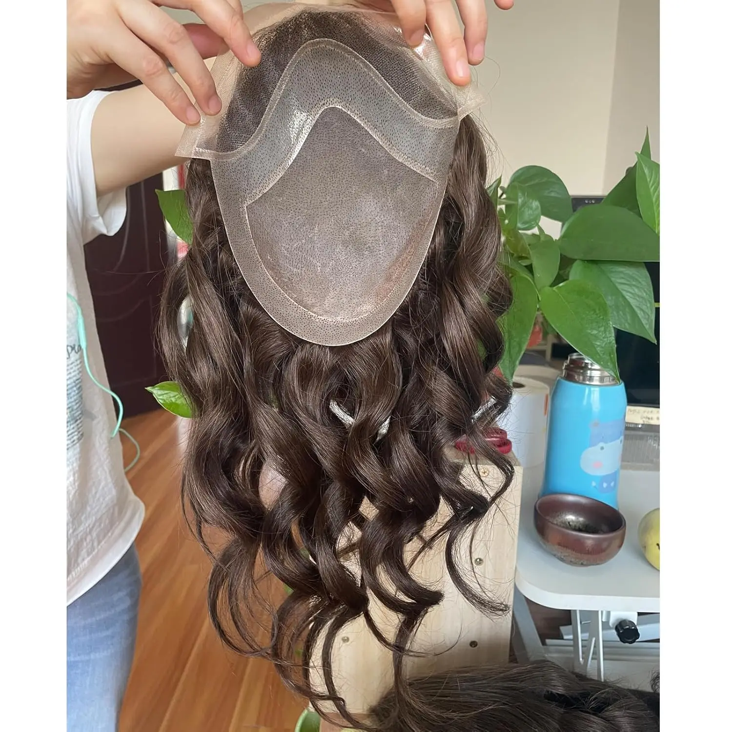Loose Wave Curly 13inch Long Men's Human Hair Toupee 10x8