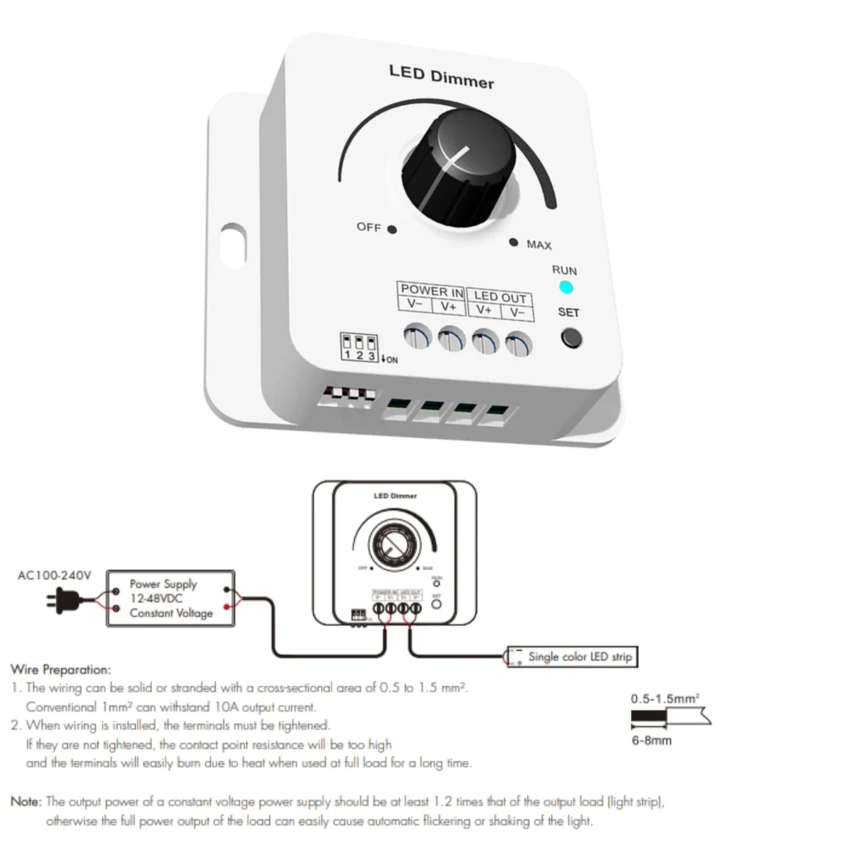 12-48VDC Skydance Rotary LED Dimmer V1-KC 1CH*8A  5 Levels Light Gradient Speed for Single Color LED Strip Tape 0-100% Dimming