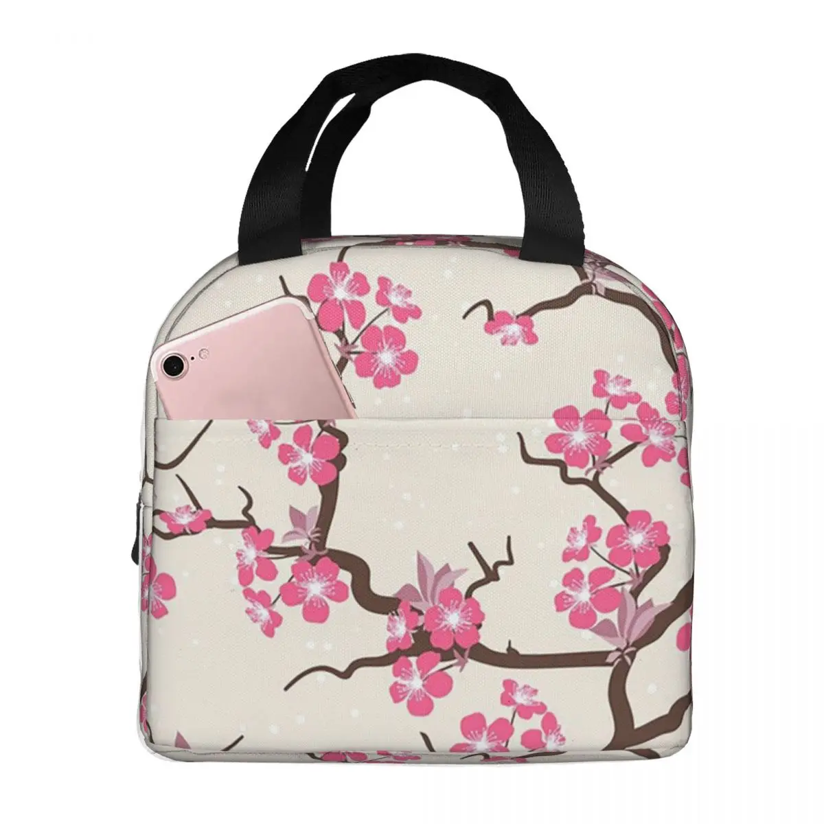 Plum Sakura Cherry Blossom Insulated Lunch Bag for Kids School Cooler Thermal Food Box Tote Portable Lunch Boxes Container