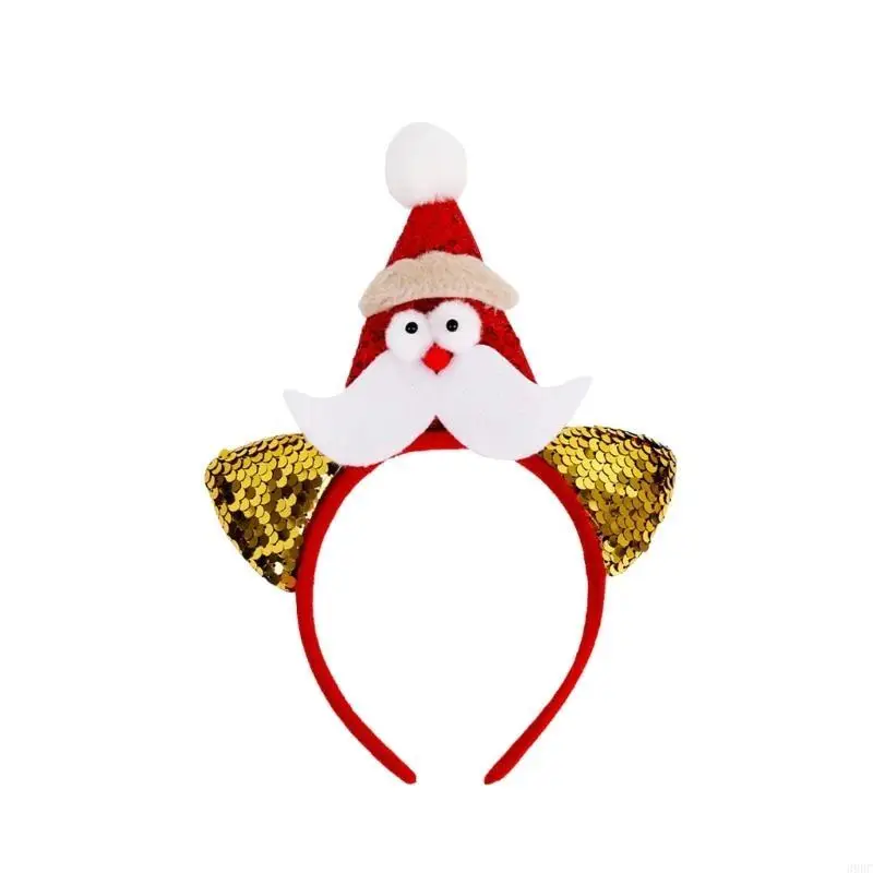 39BC Glittering Christmas Headband Festival Holiday Hairhoop Party Props Headwear Reindeer Headband Party Gathering Hairband