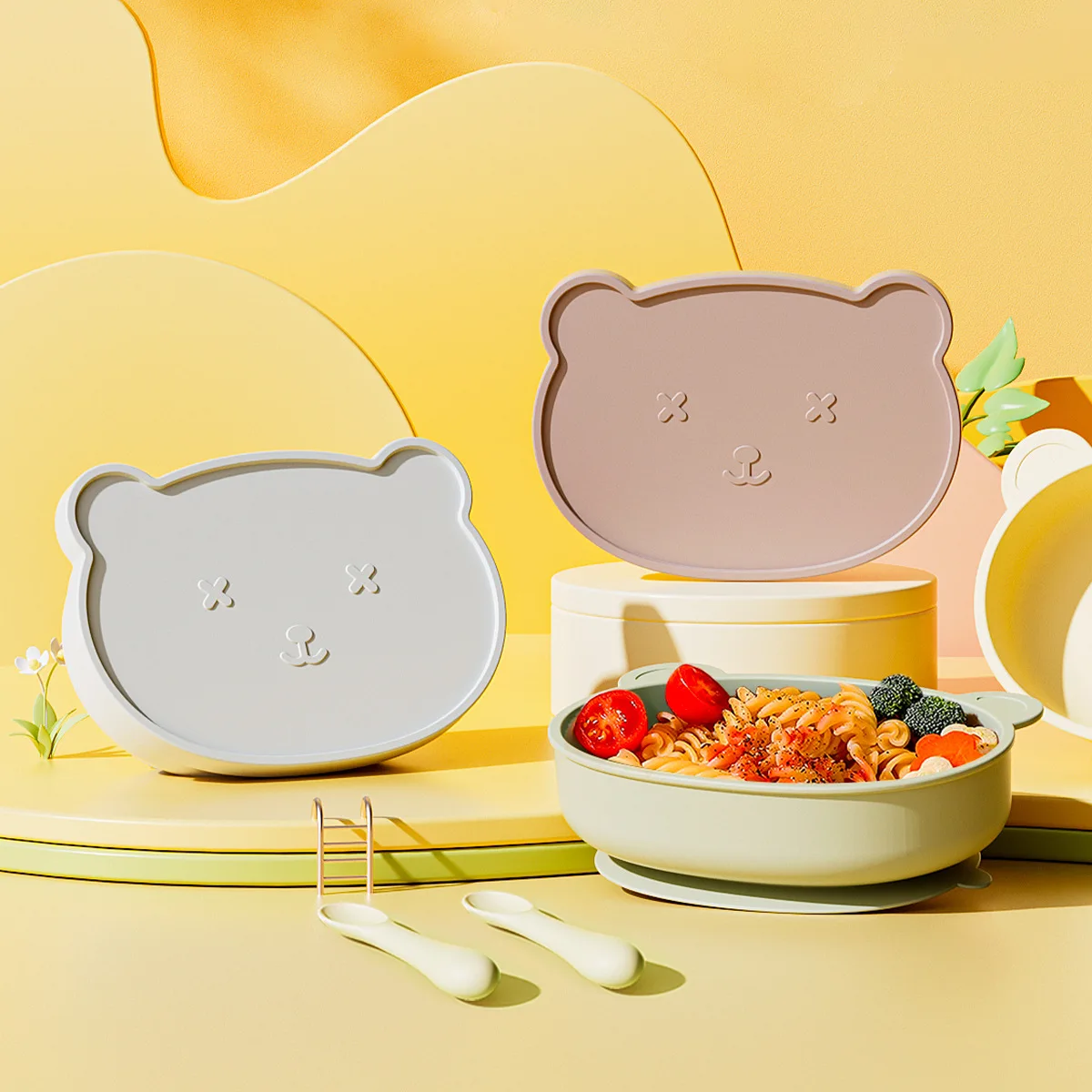 Baby Silicone Plate with Lid Anti-Slip Feeding Plate for Infant Toddler Durable Food Grade Tray with Cover