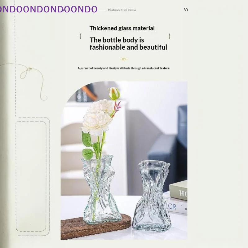 Clear Glass Flower Vase Irregular Crinkled Glossy Design Lead-Free for Dining Table Living Room Home Decoration
