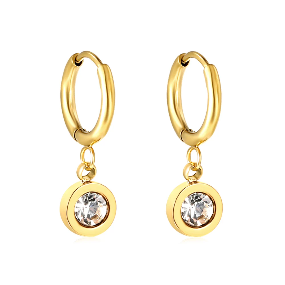 LUXUSTEEL Edelstahl-Schmuck-Ohrringe für Mädchen, modisch, rund, weißer Zirkon, vergoldet, Persönlichkeit, Geschenk