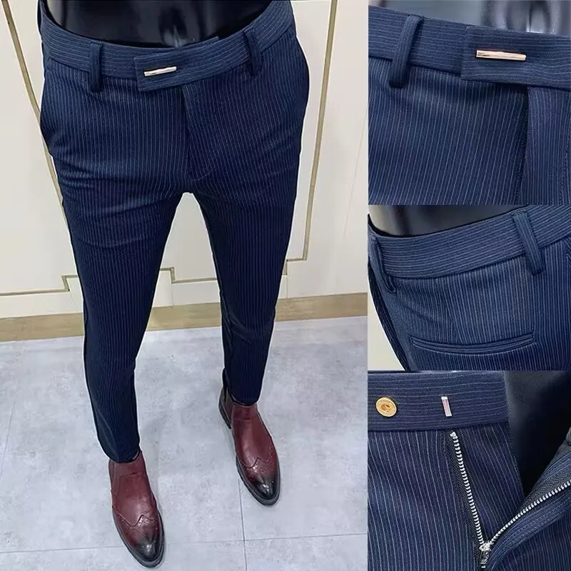 

Men Striped Suit Pant 2025 Autumn New High Quality Business Formal Men's Office Pants Slim Casual Wedding Trousers Men Clothing