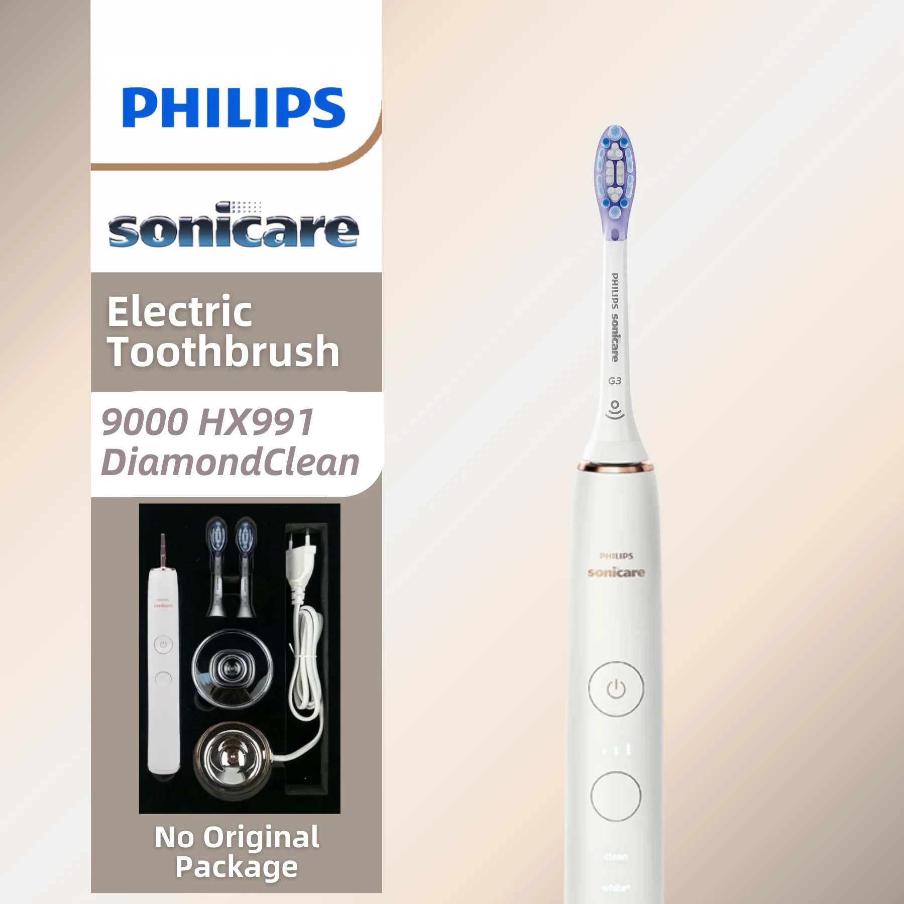 

Электрическая зубная щетка Philips Sonicare HX991 с ручкой и 2 насадками G3, без оригинальной упаковки