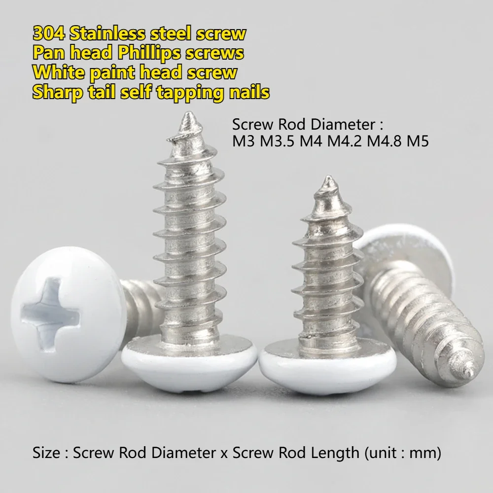 

NSTWO M3 M3.5 M4 M4.2 M4.8 M5 304 Stainless steel Pan heads Phillips screws White paint head screw Cross socket bolt self tappin