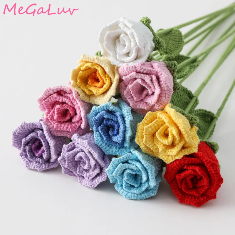 

Colourful Hand-Knitted Knitted Flower Shot Glass Rose Sprigs Artificial flower Valentine Gift Party Decoration Supplies