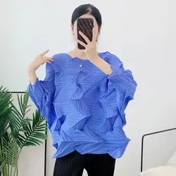 Miyake Diamond pleated Three Quarter Pullover Korean Style Temperament Aesthetic Clothes [6254]