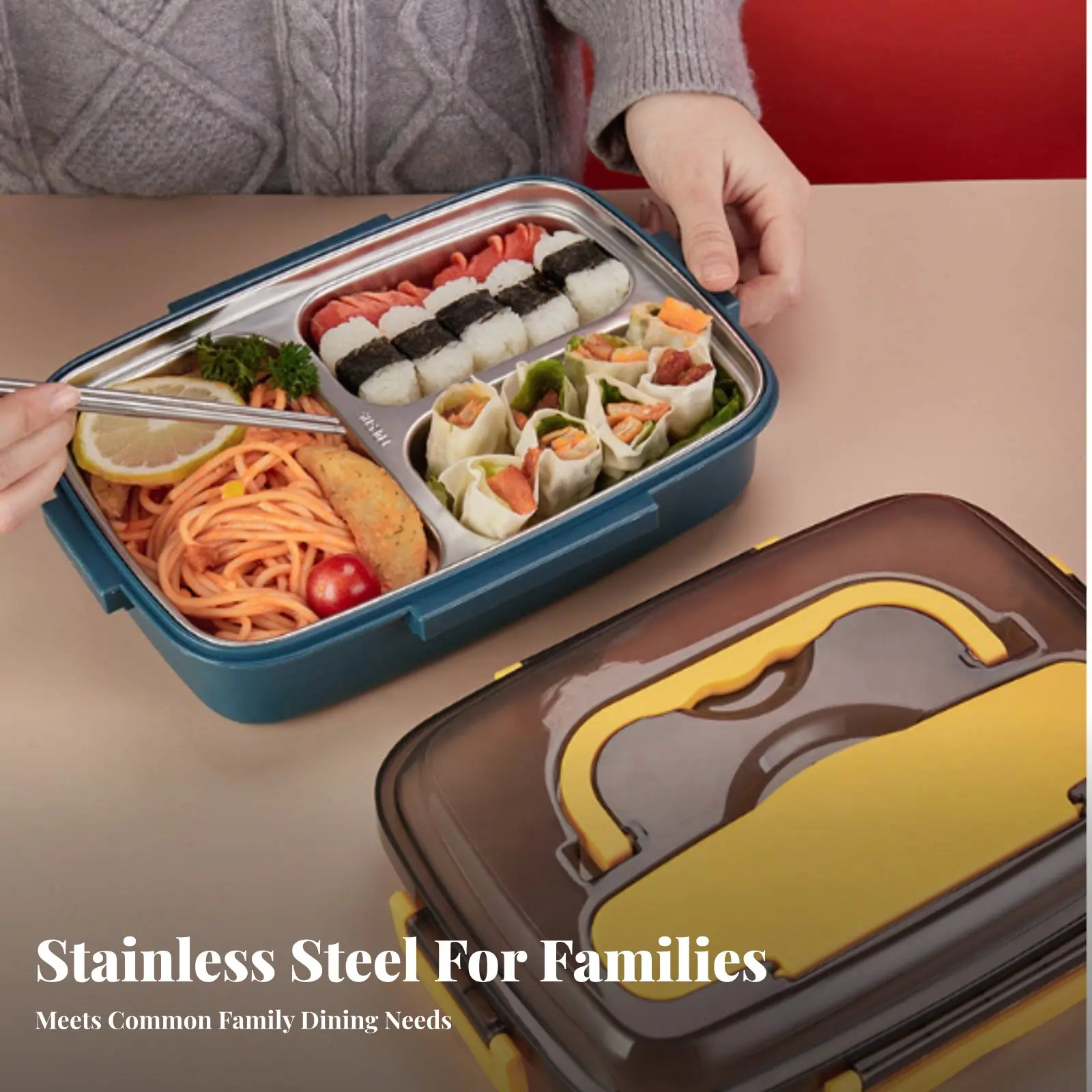 304 Stainless Steel Lunch Box, Insulated Bento Box, Leakproof Compartment Food Container for Students, Adults view 4