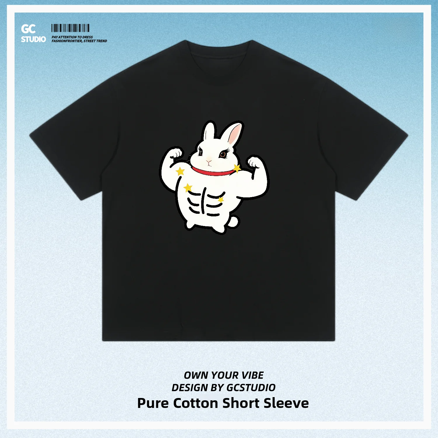 Loose Fit Pure Cotton Short Sleeve T-Shirt Muscle White Eye Dwarf Rabbit Fitness Breathable Youthful Popular Unisex Pet Creative
