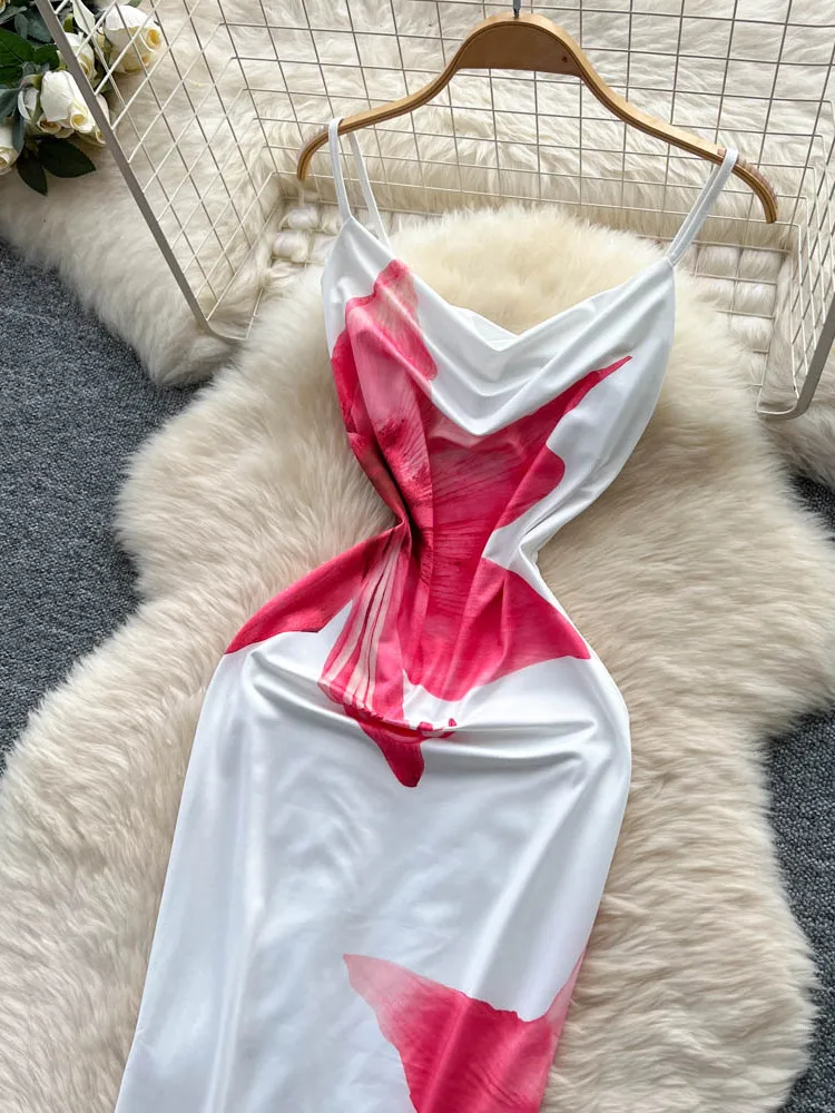 Falda larga adelgazante con tirantes Pure Desire para mujer, falda Sexy con estampado Floral ter Ne Dr, estilo coreano, cintura alta, fibra de poliéster