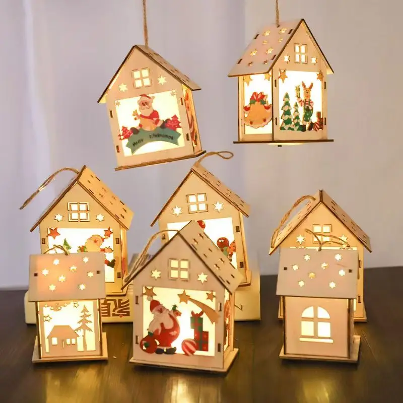 Christmas Tree Ornament Personalized Christmas Ornament Led Chalet Decoration Miniature Luminous Cabin Craft Christmas