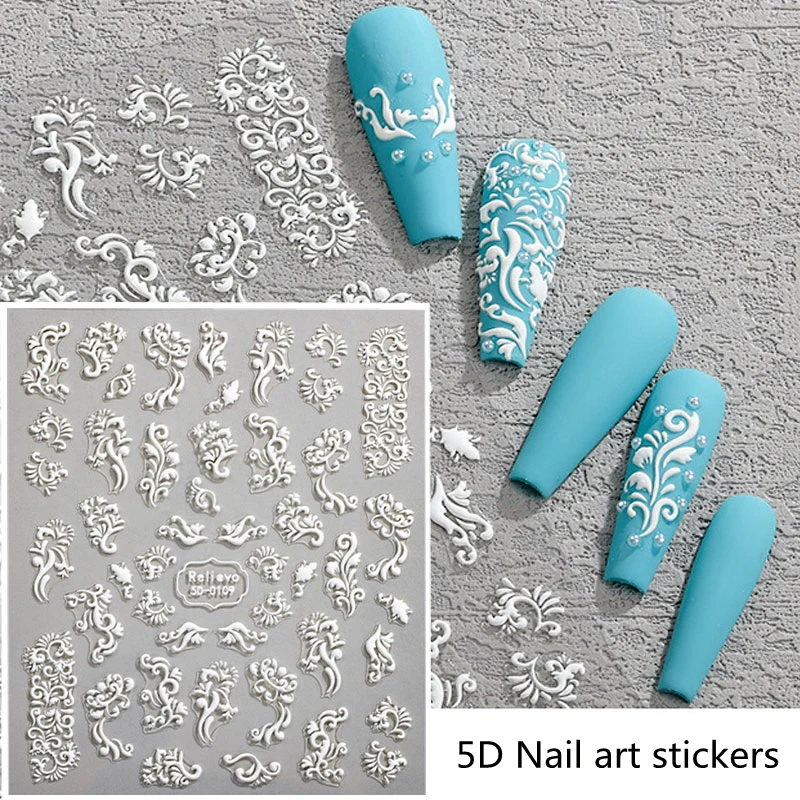 3D White Acrylic Butterfly Flower Design Adhesive Gel Nail Stickers Decals For DIY Nails Art Accessories Manicure Decoration