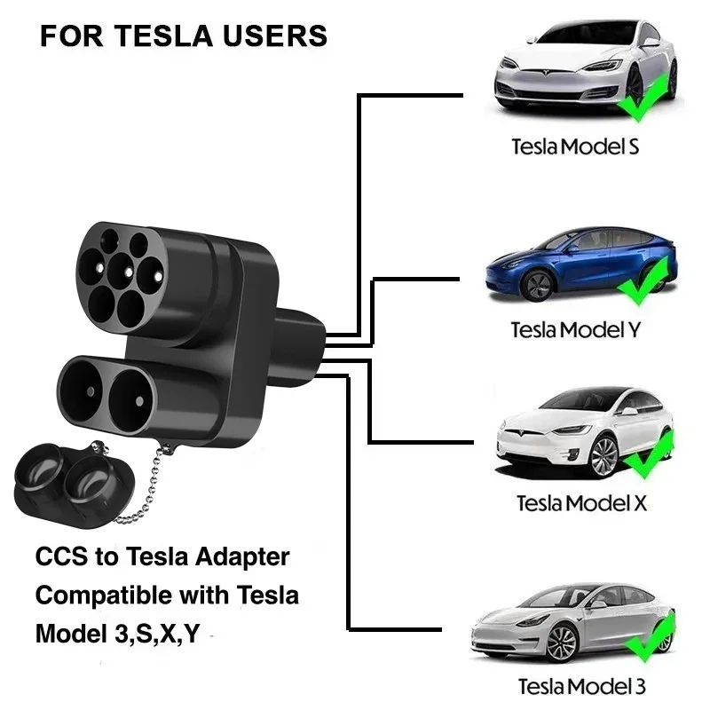 CCS2 to Tesla AC+DC Adapter Convertor 250A for Model 3/X/Y/S CCS COMBO 2 Adapter Support CCS2 and Type2 Charger