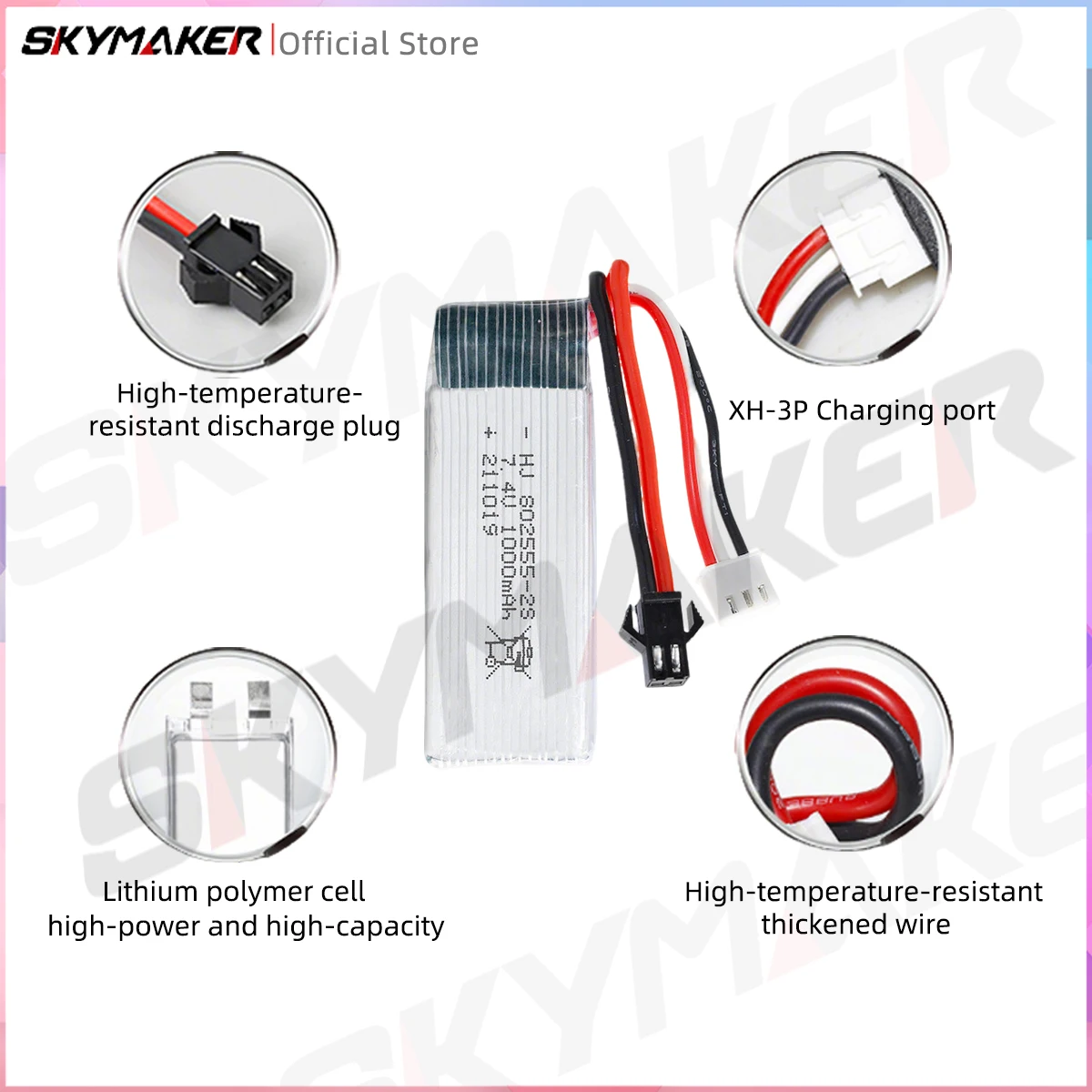 7.4V 1000mAh Lipo  Battery 25C high-rate  Accessory Model aircraft battery 802555 model aircraft car model battery