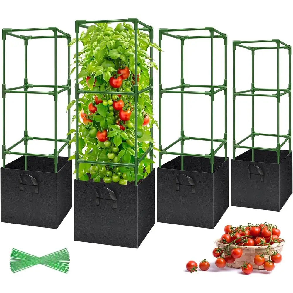 

Набор из 4-х каркасов для томатов объемом 17 галлонов - 47-ячеечные усиленные опоры-решетки для садовых овощей