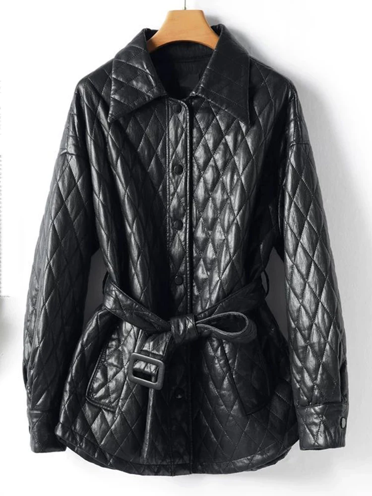 Damen-Lederjacke mit Reverskragen und Schnürung, koreanische Version, modische Herbst- und Winterjacke, neu, einfarbig, warm, einreihig.