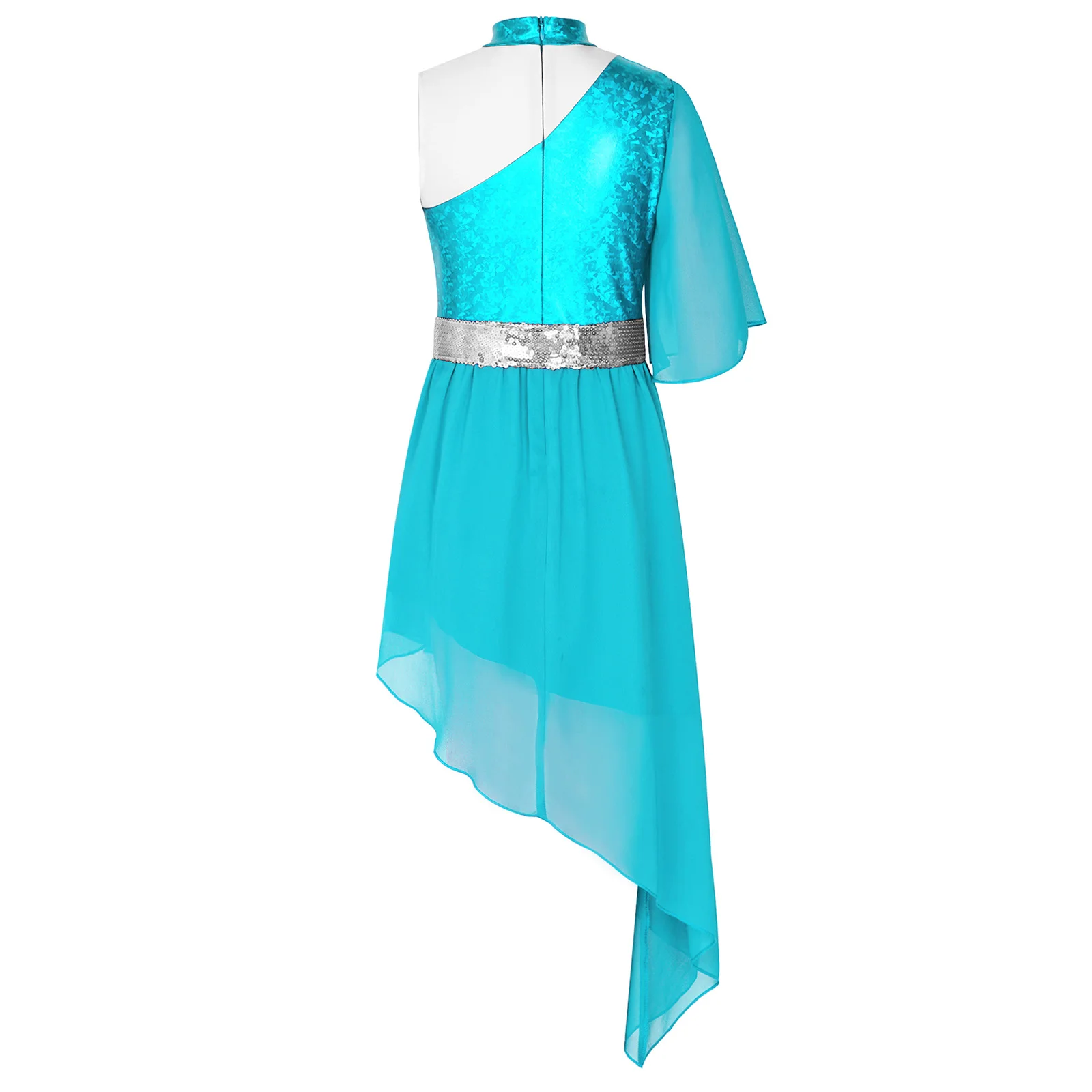 Lyrical Dance Costume Kids Girls Praise Dress Worship Robe Liturgical Dancewear Stage Performance Metallic Asymmetrical Dress