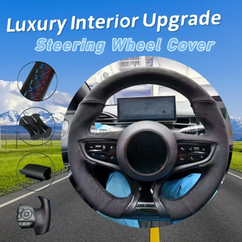 Customize Suede Leather Car Steering Wheel Cover 3 EV 2022 2023 Automotive Interior Accessories Steering Wrap Cover For BYD Atto