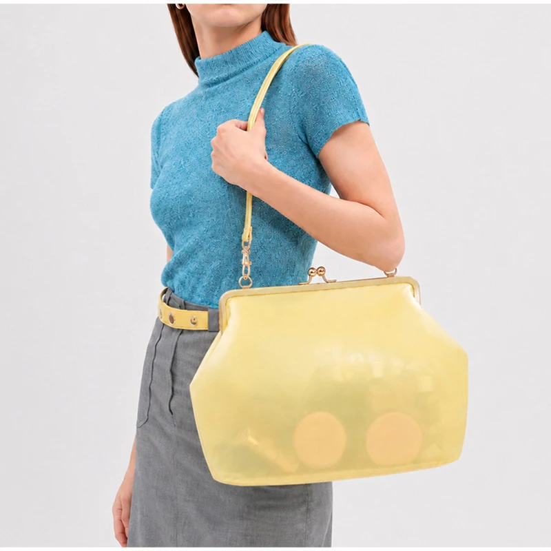 

Transparent Candy Colored Pvc Jelly Shoulder Bag Large Capacity Shell Shaped Clip Bag Leisure Seaside Swimming Beach Bag New