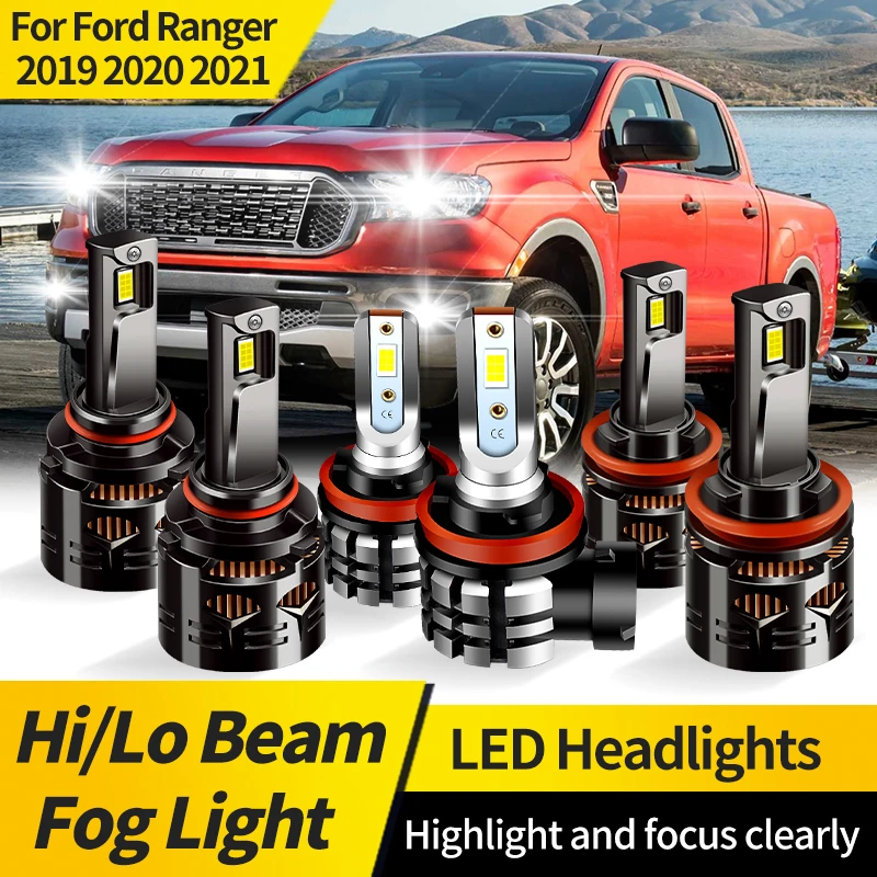 

2PCS Led Headlight Lamp 9005 HB3 Hi/Lo Beam H11 White Auto Fog Light 12V LED Bulbs For Ford Ranger 2019 2020 2021 Car Bulb