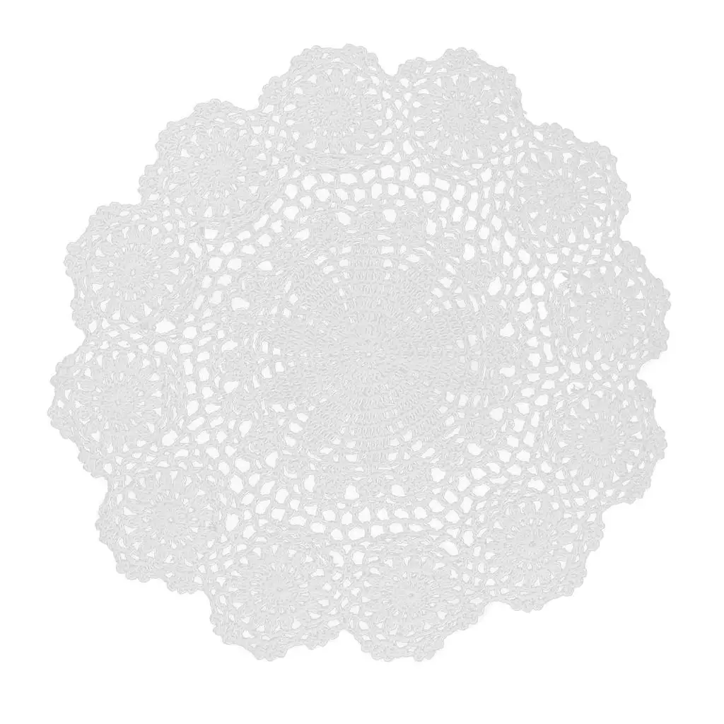 Hand Crocheted Cotton Lace Doily White Round Table Mat Vintage Decoration Cup Mat for Living Room Decor