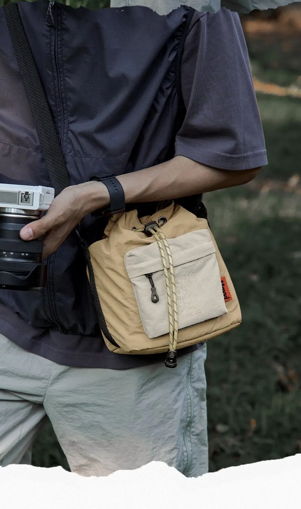 MOYYI Leichte Spiegellose Kameratasche für Outdoor-Wanderungen Lässige Umhängetasche mit Kordelzug und Inneren Flanell-Stofftaschen – Detail 11