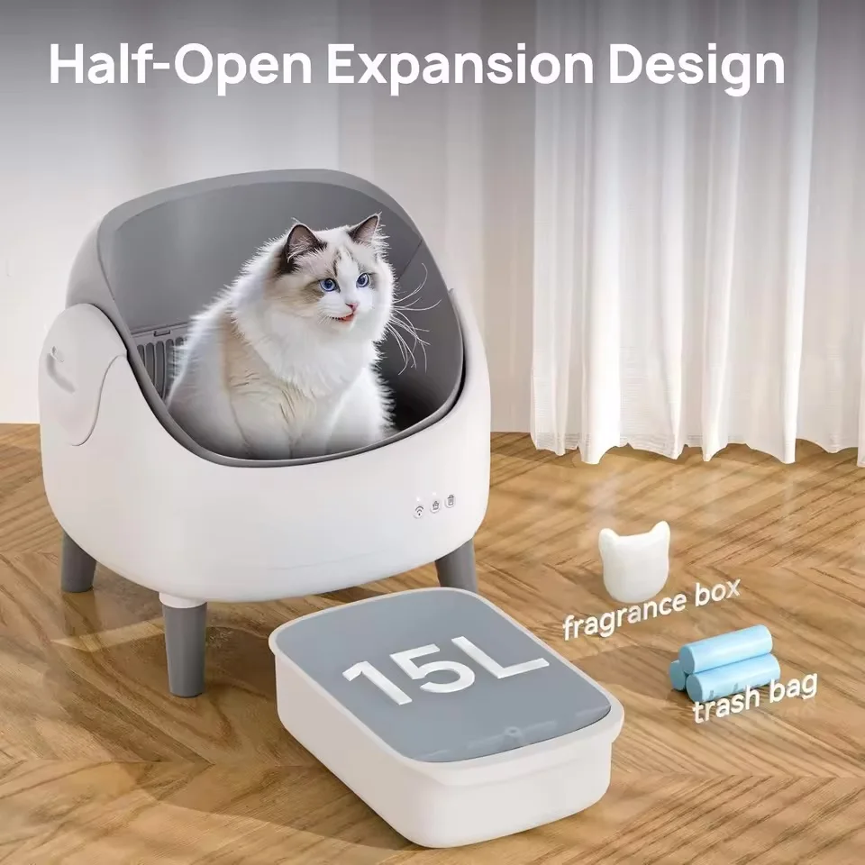 Automatic Cat  Box Self Cleaning Smart App Control Odor Removal Large Capacity for Multiple Cats