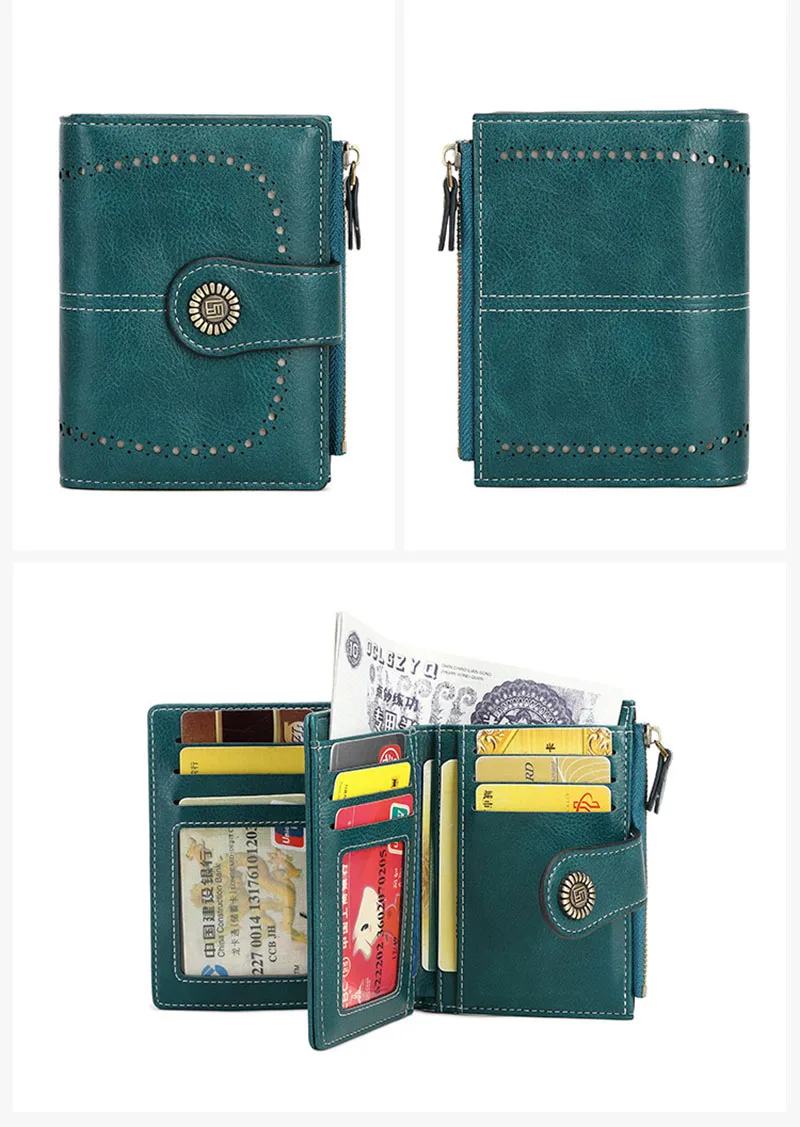 Neue Kurze RFID-Damenbrieftaschen mit Namensgravur, Reißverschluss, Münzfach, Hochwertiger Kartenhalter, Damen-Geldbörse – Detail 14