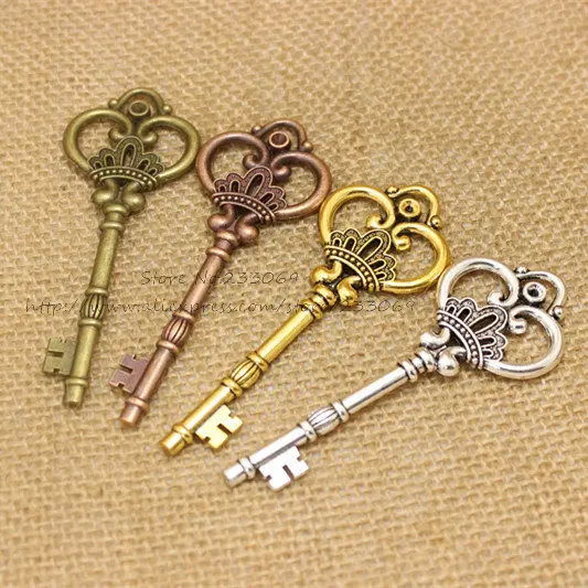 קניות חינם מפתח כתר גדול צ'ארמס וינטאג' מתכת צינק אלומיניום תכשיטים לובס צ'ארמס 10 יחידות 32*84mm מבצע חם