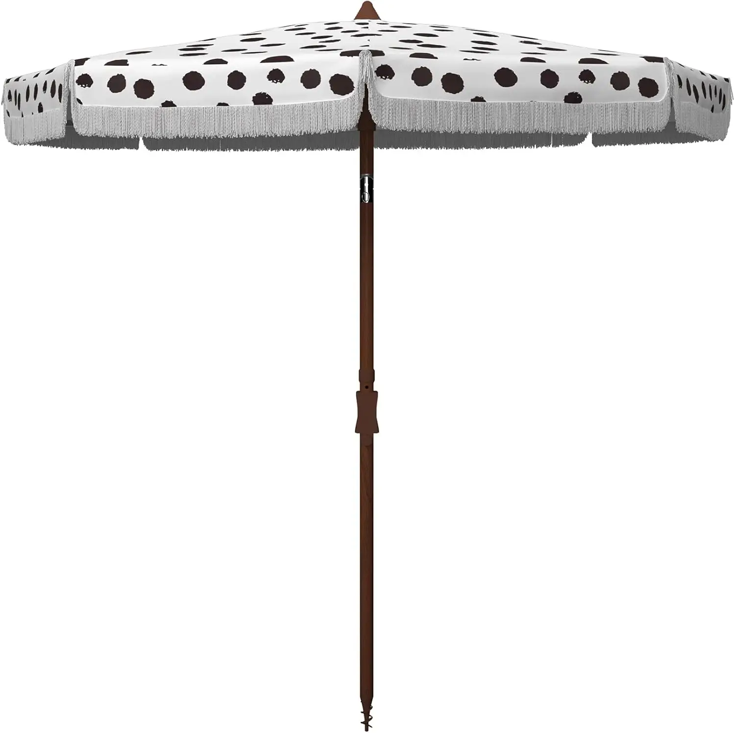

6.5ft Outdoor Patio Umbrella with Polka Dot Print, Fringe Trim, Button Tilt, UV Resistant for Deck and Poolside