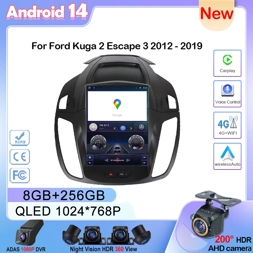 9.7 pollici Per Ford Kuga 2 Escape 3 2012 - 2019 Android 14 Auto Radio Stereo Lettore multimediale Navigazione GPS Carplay NO 2din DVD